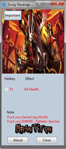 Dusty Revenge Coop: Трейнер/Trainer (+1: Бессмертие / Immortality) [1.0] {MrAntiFun}