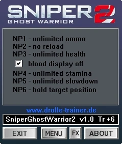Sniper - Ghost Warrior 2: Трейнер/Trainer (+6) [1.0 ~ 1.04] {dR.oLLe}