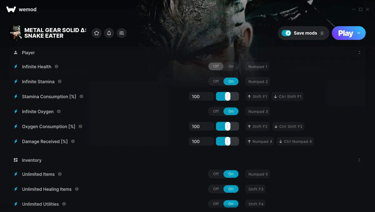 Metal Gear Solid Delta: Snake Eater "Трейнер +20 от WeMod: Здоровье, выносливость, кислород и пр"