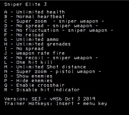 Sniper Elite 3: Трейнер/Trainer (+17) [STEAM] {LIRW / GHL} - Updated: 18.03.2020