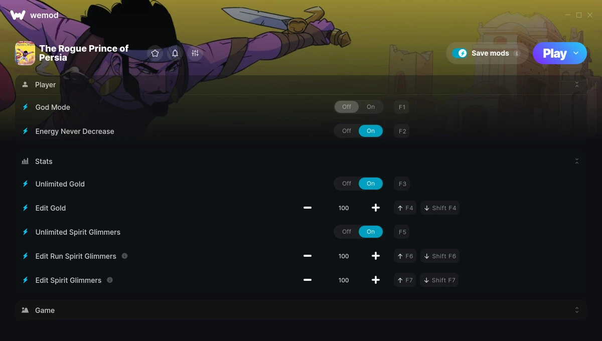 The Rogue Prince of Persia "Трейнер +9: Здоровье, энергия, духи и пр" {ColonelRVH / WeMod}