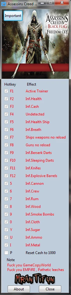 Assassin's Creed 4: Black Flag ~ Freedom Cry: Трейнер/Trainer (+21) [1.0] {MrAntiFun}