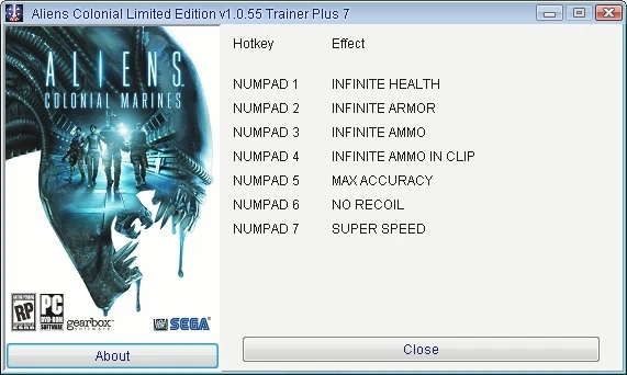 Aliens - Colonial Marines: Трейнер/Trainer (+7) [1.0.55.53346] {INn/PlayGround.ru}
