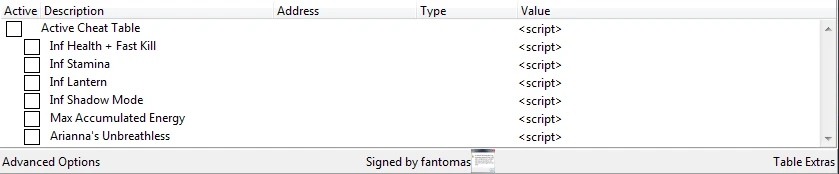 Fall of Light: Таблица для Cheat Engine [1.5] {fantomas}