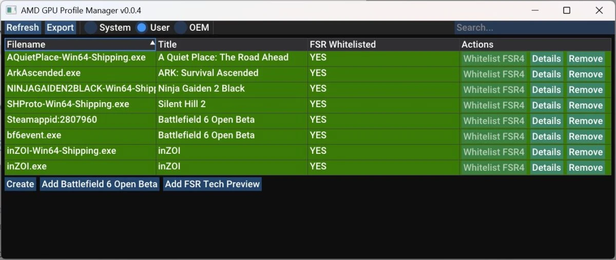 AMD GPU Profile Manager - активация FSR 4 в играх
