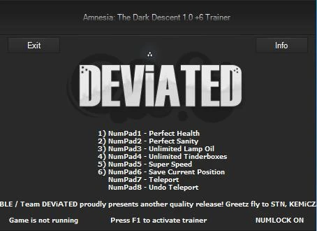 Amnesia: The Dark Descent: Трейнер (+6) [1.0] {Deviated}