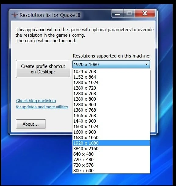 Quake 3 Arena "Quake 3 Resolution Changer.