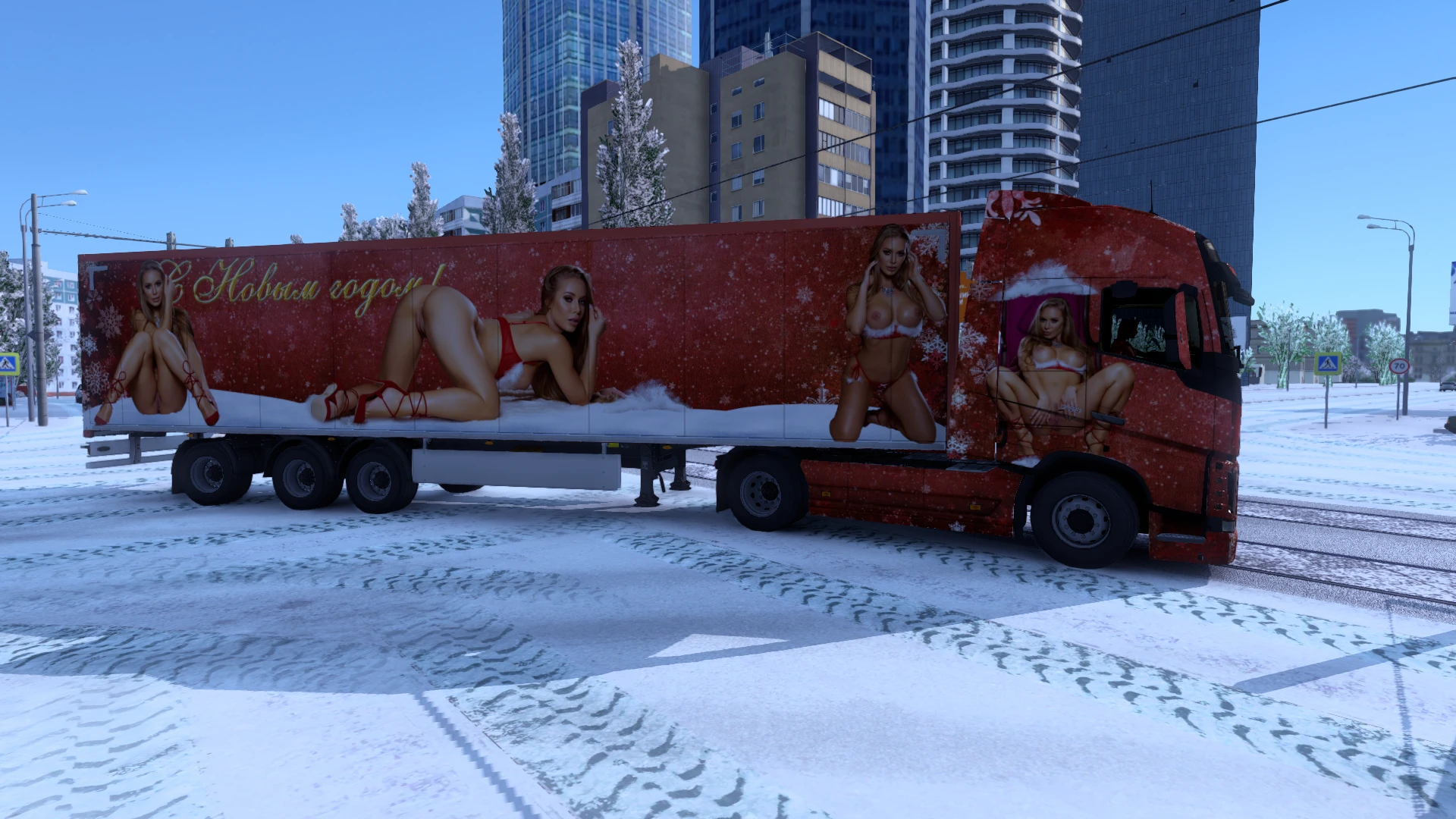 Euro Truck Simulator 2 "Эротический скин Nicole Aniston для трейлера и Volvo FH С новым годом"