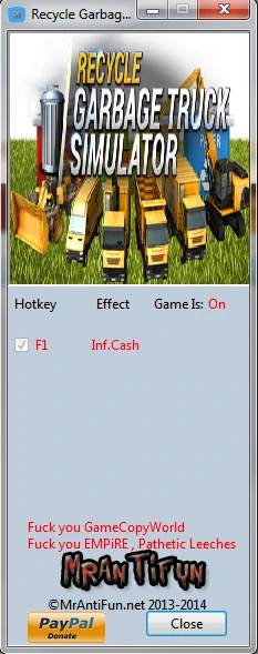 Recycle Garbage Truck Simulator: Трейнер/Trainer (+1: Деньги / Money) [1.0] {MrAntiFun}