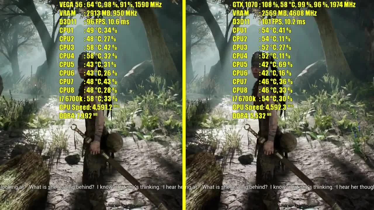 Hellblade Senua's Sacrifice "AMD RX VEGA 56 и GTX 1070 | 1080p | Фреймрейт ТЕСТ СРАВНЕНИЕ"