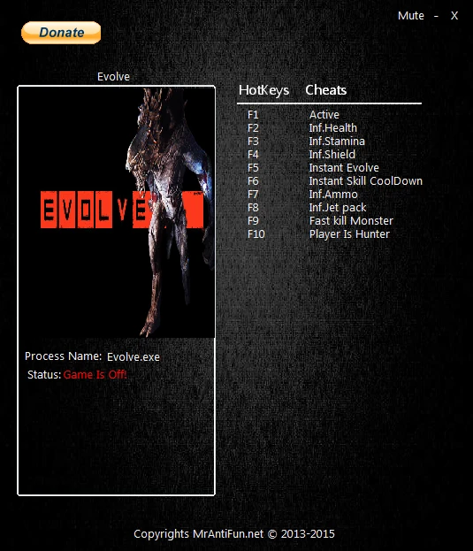 Evolve: Трейнер/Trainer (+8) [2.3.6] {MrAntiFun}