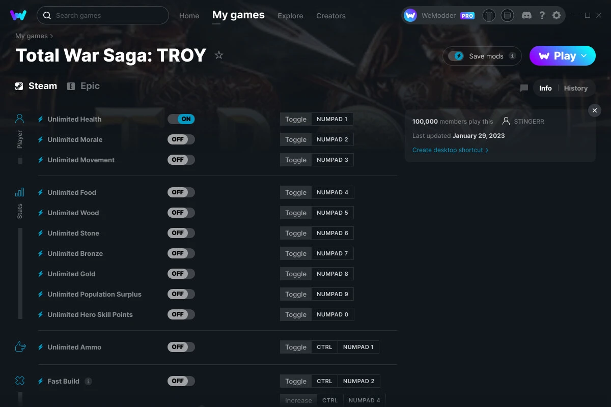 Total War Saga: Troy "Трейнер +13" [UPD: 29.01.2023] {STiNGERR / WeMod}