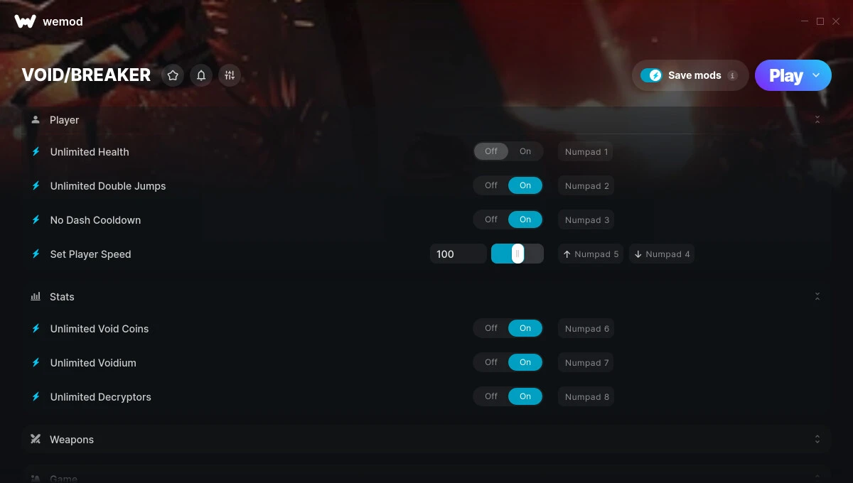 Void/Breaker "Трейнер +11 от WeMod: здоровье, патроны, ресурсы"