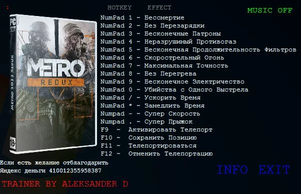 Metro 2033 - Redux: Трейнер/Trainer (+15) [1.0.0.7] {Aleksander D}