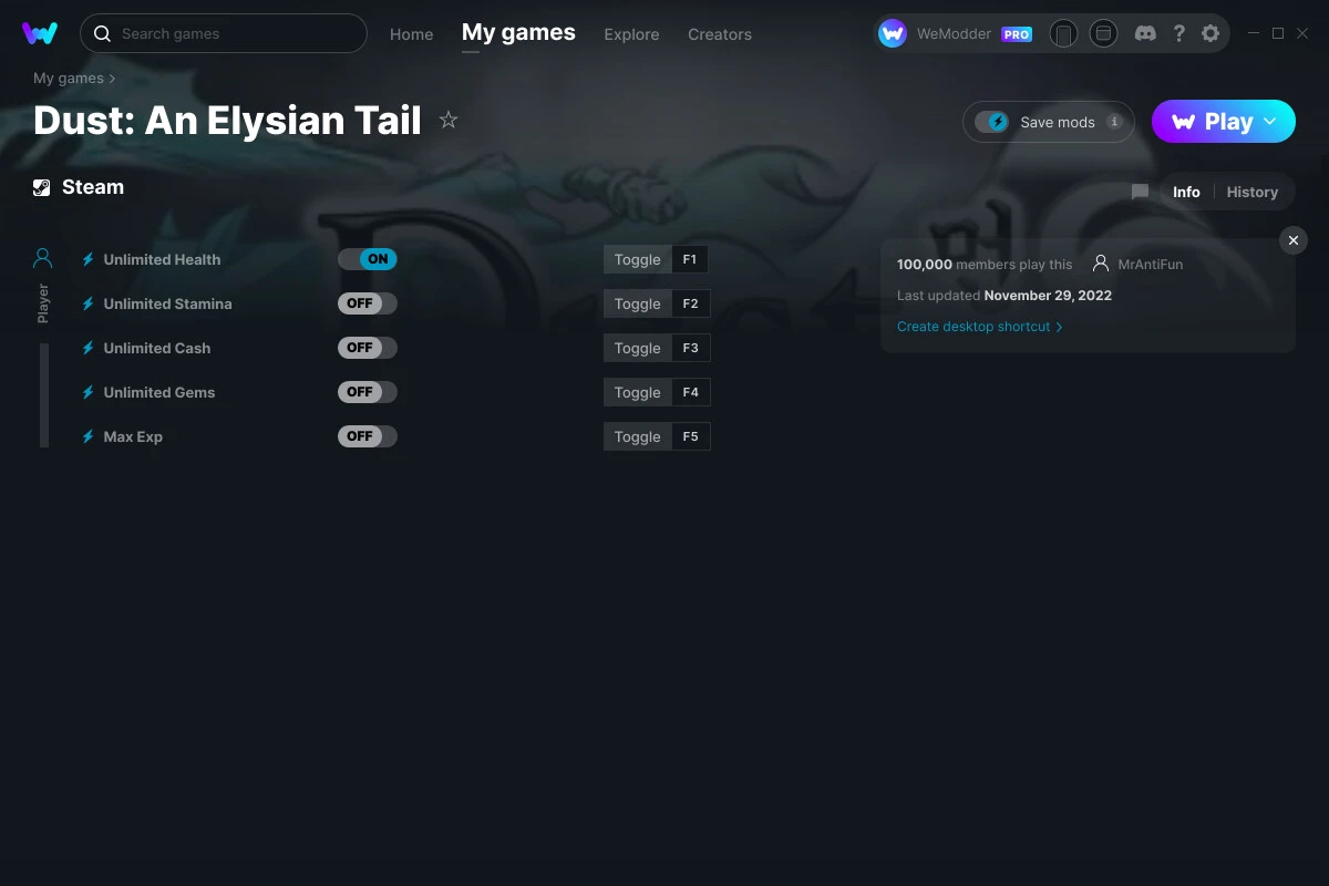 Dust: An Elysian Tail "Трейнер +5" [UPD: 29.11.2022] {MrAntiFun / WeMod}