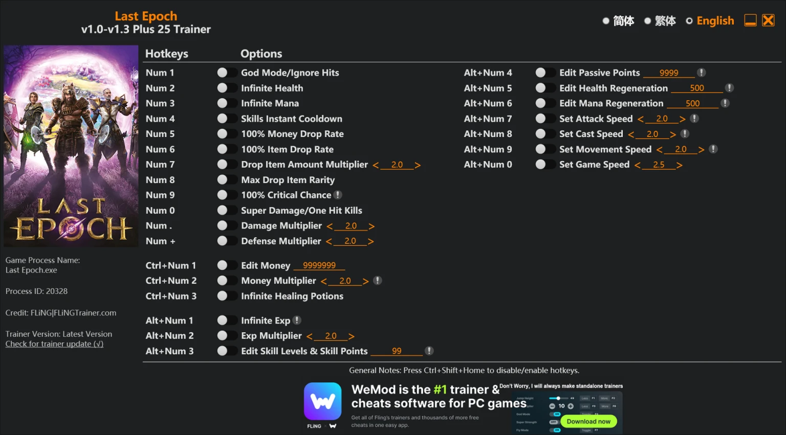Last Epoch "Трейнер +25: Здоровье, мана, деньги, опыт и пр" [1.3 - UPD:15.09.2025] {FLiNG}