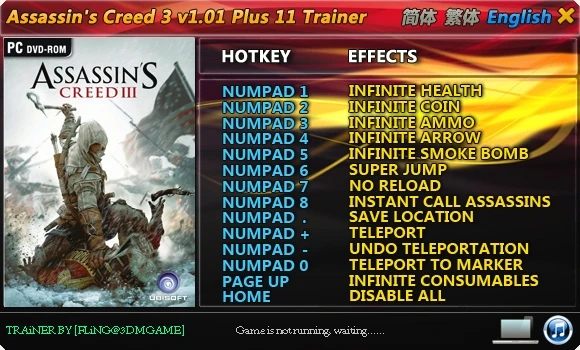 Assassin's Creed 3: Трейнер/Trainer (+11) [1.01] {FLiNG}