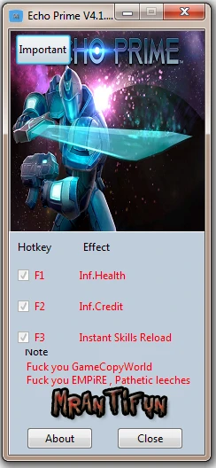 Echo Prime: Трейнер/Trainer (+3) [4.1.0.1574] {MrAntiFun}