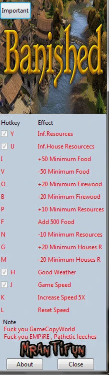 Banished: Трейнер/Trainer (+9) [1.0: 32 / 64 Bit] {MrAntiFun}