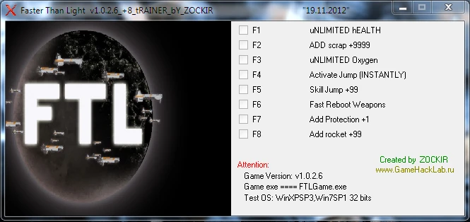 FTL: Faster Than Light : Trainer / Трейнер (+8)   [1.02] {ZOCKIR}