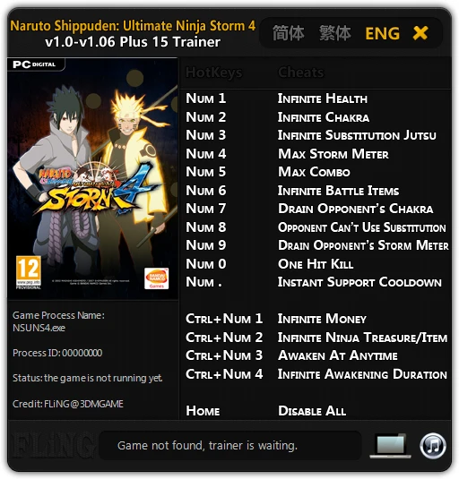 Naruto Shippuden: Ultimate Ninja Storm 4: Трейнер/Trainer (+15) [1.0-1.06] {FLiNG}