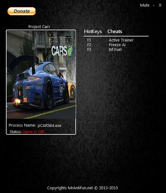 Project Cars: Трейнер/Trainer (+2) [1.0: 64 Bit] {MrAntiFun}