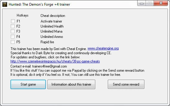 Hunted - The Demon's Forge: Трейнер (+4) [1.0] {Geri}