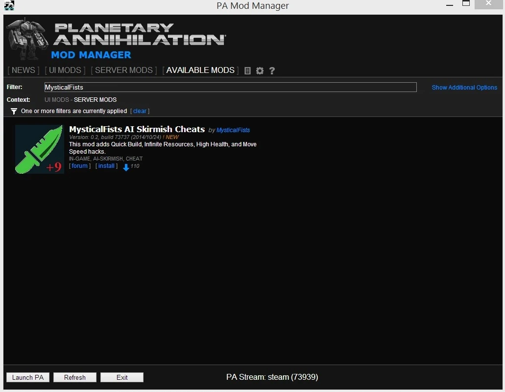 Planetary Annihilation: Mod Manager