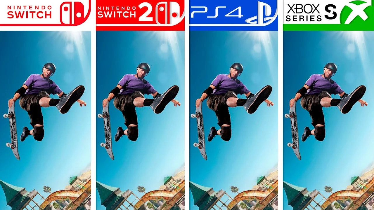 Tony Hawk's Pro Skater 3+4: сравнение графики на Switch, Switch 2, PS4 и Xbox Series S