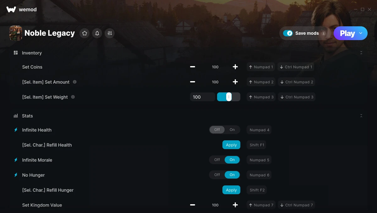 Noble Legacy "Трейнер +19: Здоровье, деньги, вес и пр" {GreenHouse / WeMod}