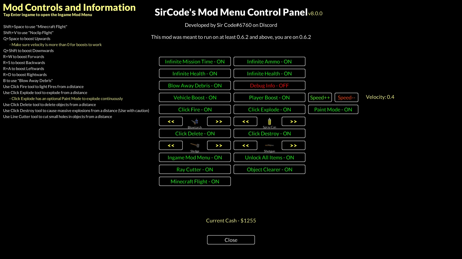 Teardown: Чит-Мод/Cheat-Mode (SirCode's Mod Menu Control Panel 7.0/8.0)