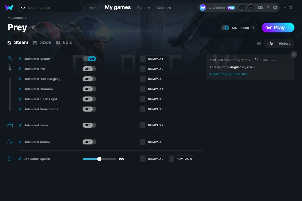 Prey (2017) "Трейнер +7" [UPD: 22.08.2023/Microsoft] {STiNGERR / WeMod}