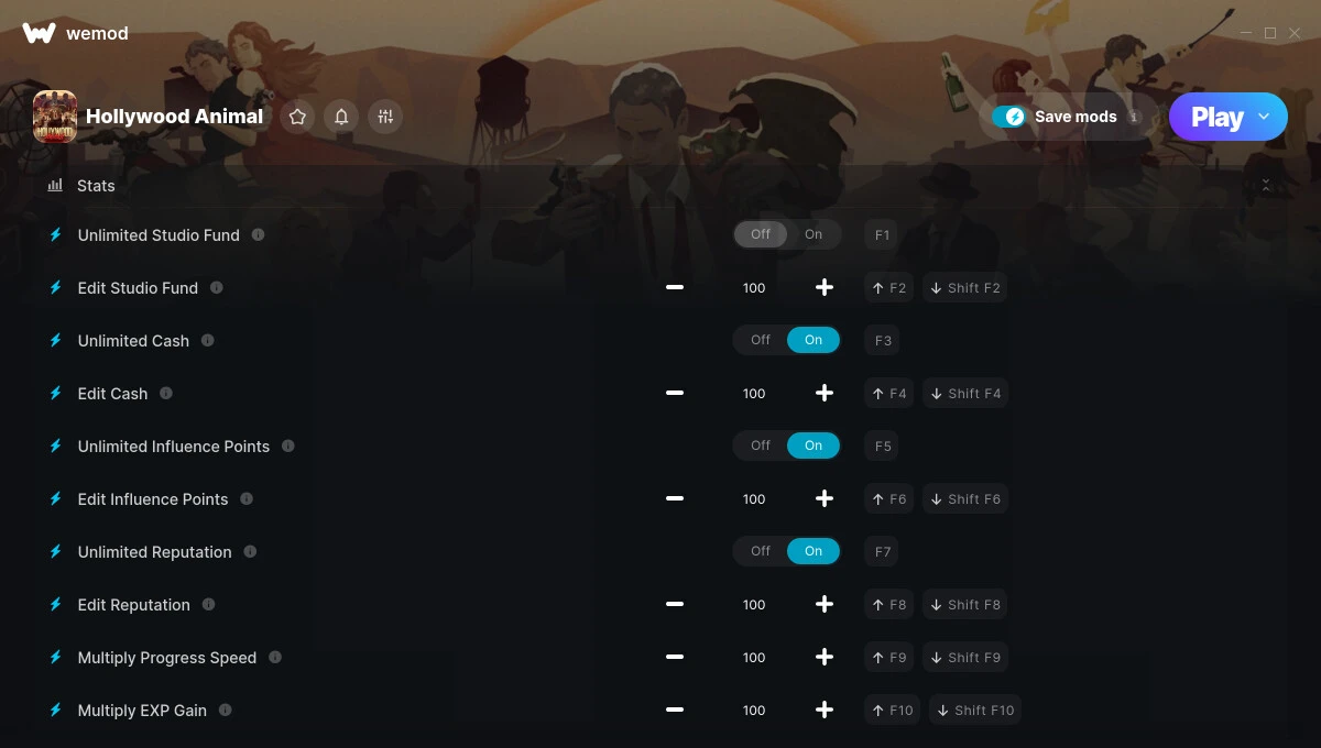 Hollywood Animal "Трейнер +16 от WeMod: Бюджет, деньги, очки влияния и пр "