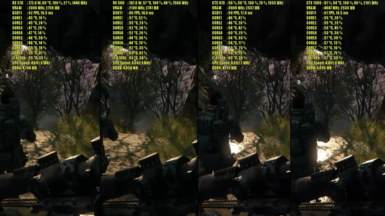 Sniper Ghost Warrior 3 "Тест производительности GTX 1060 6GB - GTX 970 - RX 570 4GB - RX 580 8GB 1080p СРАВНЕНИЕ ЧАСТОТЫ КАДРОВ"