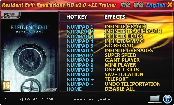 Resident Evil ~ Revelations HD: Трейнер/Trainer (+11) [1.0] {FLiNG}