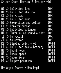 Sniper: Ghost Warrior 3: Трейнер/Trainer (+16) [Steam] {LIRW / GHL} - Updated: 07.08.2018
