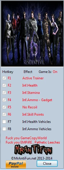 Resident Evil 6: Трейнер/Trainer (+7) [1.0.6] {MrAntiFun}