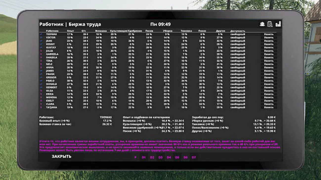 Farming simulator 19 "Продвинутые Работники v1.9.0.10 (1.7.x)"