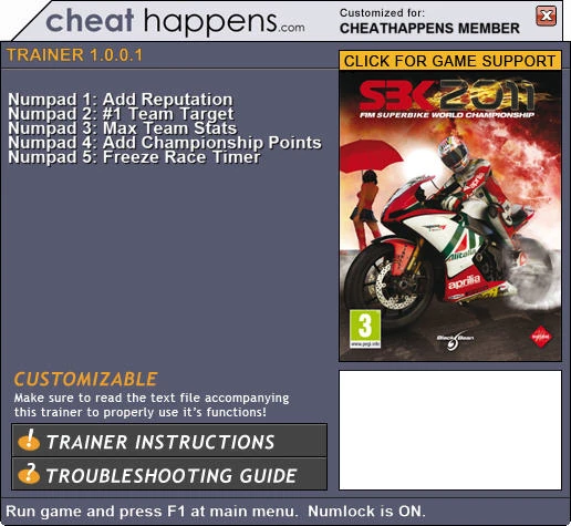 SBK Superbike World Championship 2011: Трейнер (+5) [1.0.0.1] {CheatHappens}