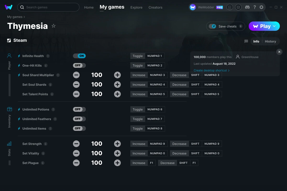 Thymesia "Трейнер +11" [UPD: 18.08.2022] {GreenHouse / WeMod}