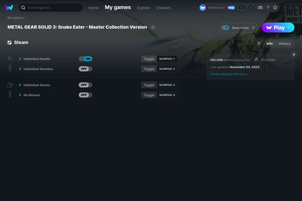 Metal Gear Solid 3: Snake Eater Master Collection Version "Трейнер +4" [UPD: 04.11.2023] {STiNGERR / WeMod}