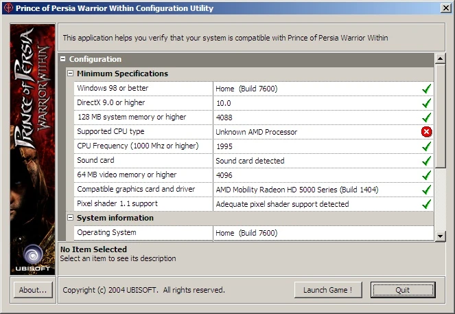 Prince of Persia: Warrior Within "Отключение утилиты конфигурации [1.0.0.188 ENG]"