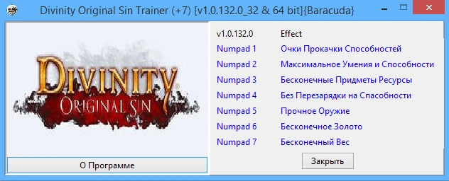 Divinity: Original Sin: Трейнер/Trainer (+7) [1.0.132.0_ 32 & 64 Bit] {Baracuda}