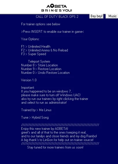 Call of Duty - Black Ops 2: Трейнер/Trainer (+5) [1.0] {Linus/AOBETA}