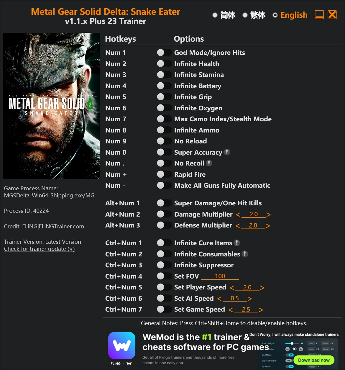 Metal Gear Solid Delta: Snake Eater "Трейнер +23: Здоровье, патроны, скорость и пр" [1.1.x] {FLiNG}