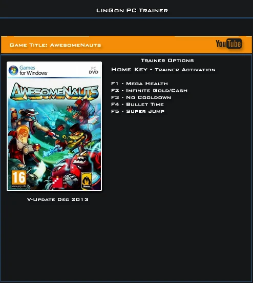 Awesomenauts: Трейнер/Trainer (+5) [Dec. 2013 Update] {LinGon}