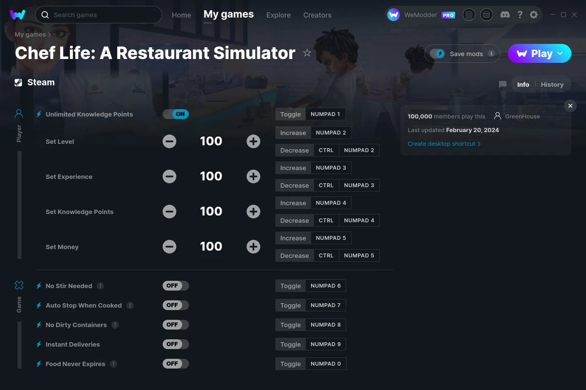 Chef Life: A Restaurant Simulator "Трейнер +10" [UPD: 20.02.2024] {GreenHouse / WeMod}