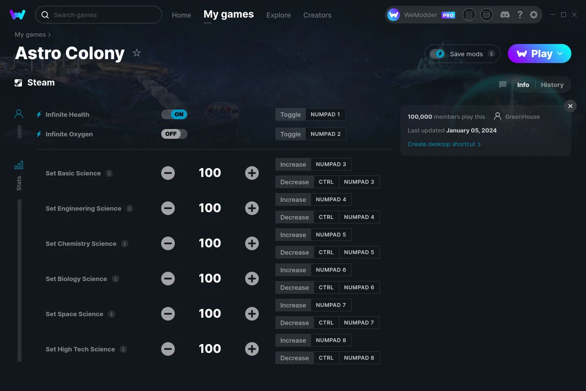 Astro Colony "Трейнер +8" [UPD: 05.01.2024] {GreenHouse / WeMod}