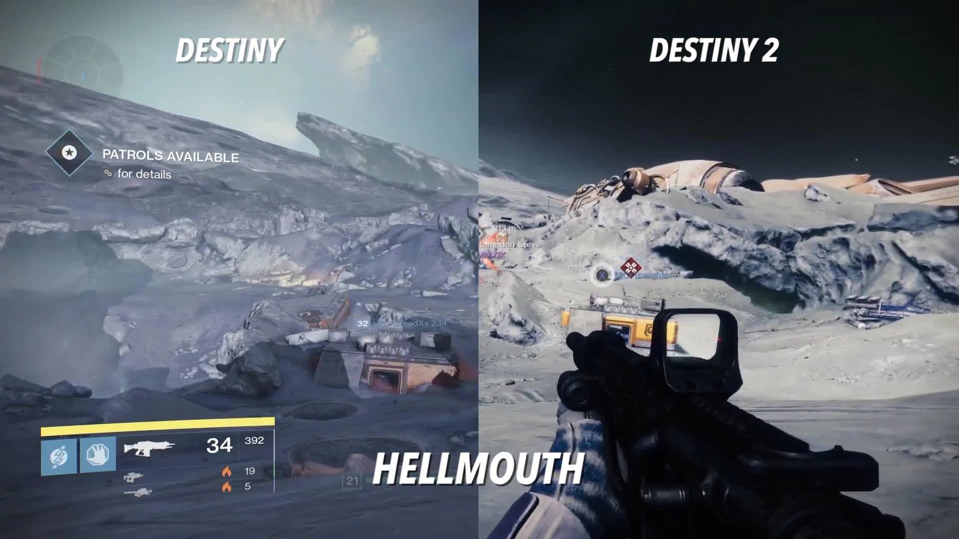 Сравнение луны в Destiny и Destiny 2: Shadowkeep