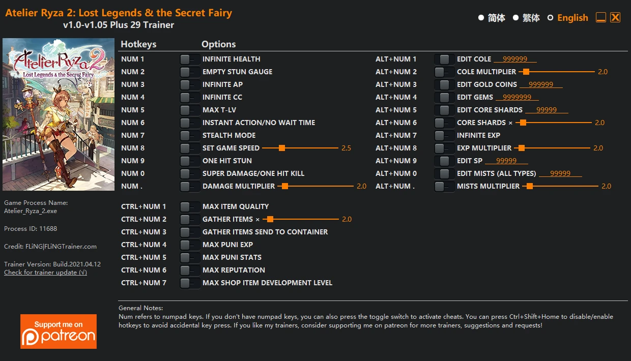 Atelier Ryza 2: Lost Legends & the Secret Fairy: Трейнер/Trainer (+29) [1.0-1.05] {FLiNG}